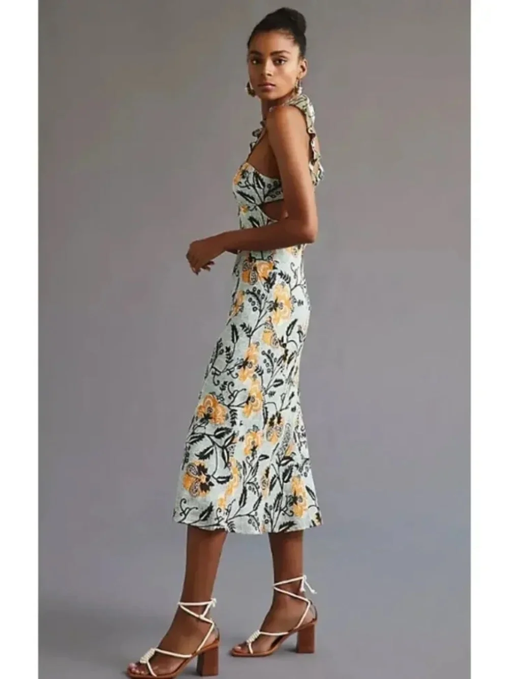 Anthropologie Halter Ruffle Midi Dress
